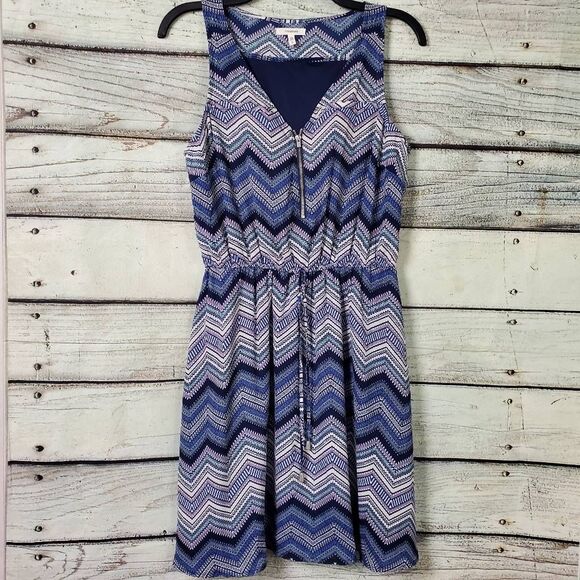 Maurices Small Sleeveless Chevron Print Dress Blue Purple Zip Front - Picture 1 of 9